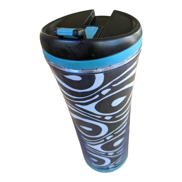 Starbucks 2007 screw lid cup, black&white geo pattern with teal accents,EUC - Picture 1 of 4